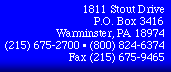 1811 Stout Dr. P.O. Box 3416, Warminster, PA 18974,  800-824-6374; Fax: 215-675-9465